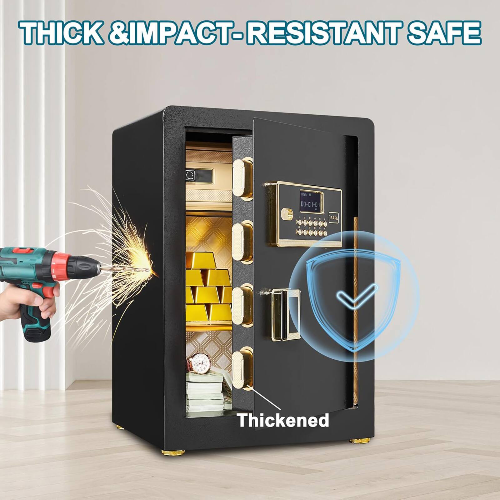 THICK & IMPACT-RESISTANT SAFE

Thickened