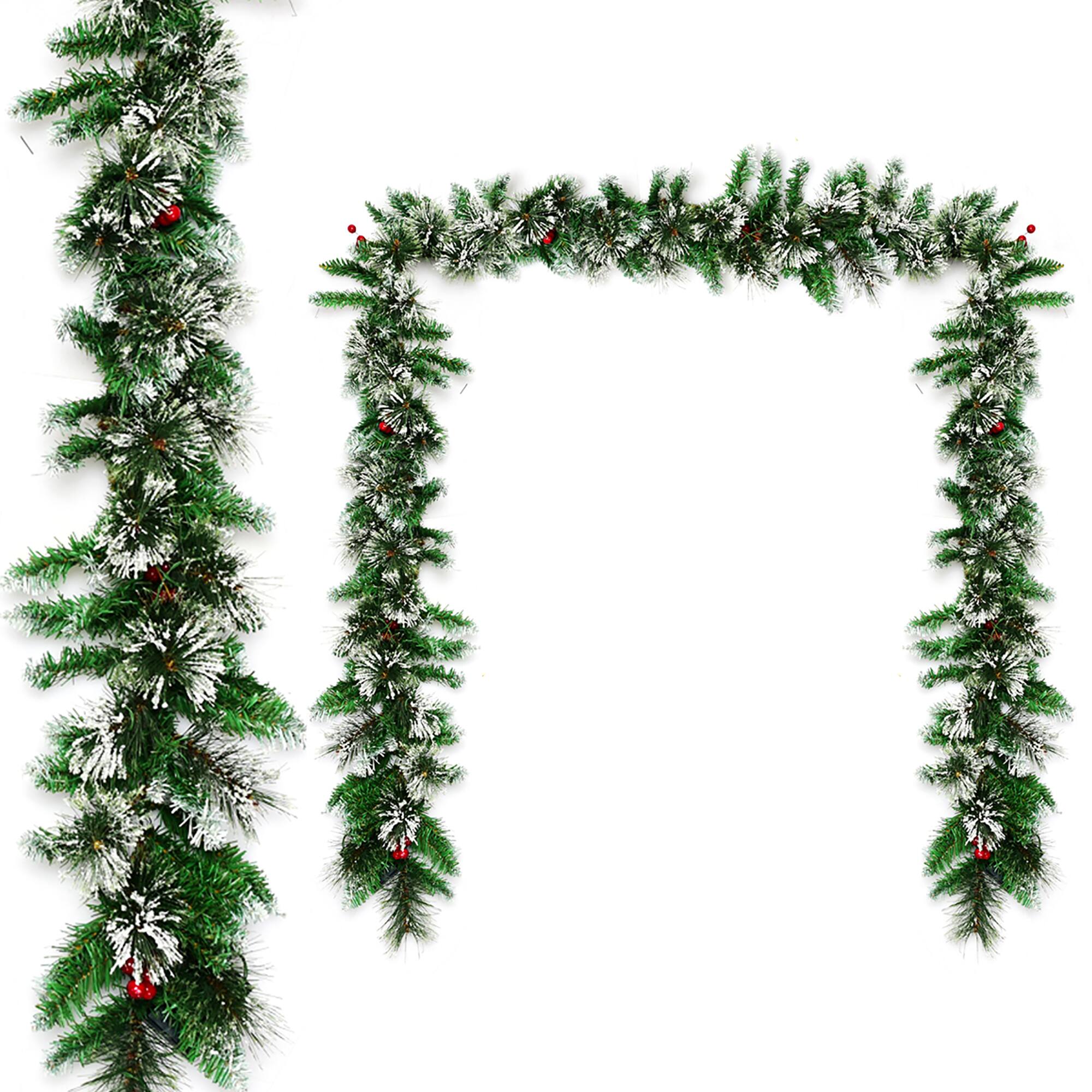 Alt View 18. Costway - 9ft Pre-lit Christmas Garland w/ Snow Flocked Tips Red Berries 50 Lights & Timer - Green.