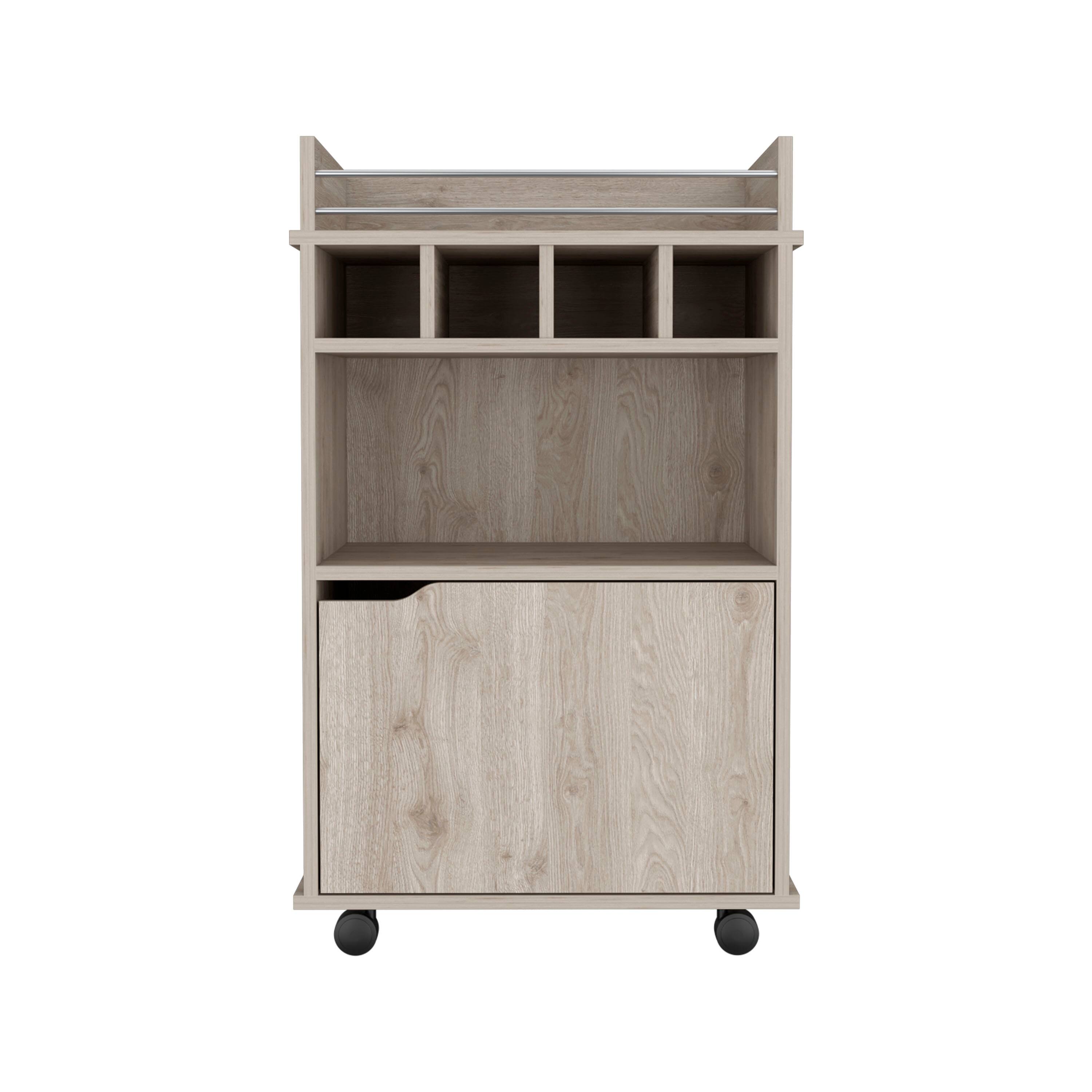 Alt View 3. TuHome - Phoenix Bar Cart with 2 Open Shelves, 4 Wine Cubbies, a cabinet and perfect for Bar Room - Light Pine.