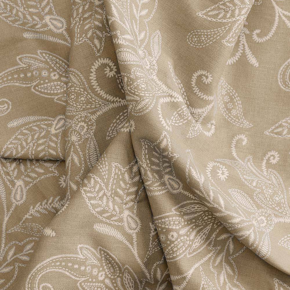 Left. Ellis Curtain - Ellis Curtain Lexington Leaf Pattern on Colored Ground Scallop Valance 58"x15" Tan - Tan.
