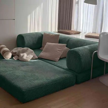 Front. KERDOM - 78 Inch W Sectional Modular Sofa, 3-4 Person Corduroy Sofa Bed Foldable, High Rebound Density Sponge Sofa, Block Couch - Green.