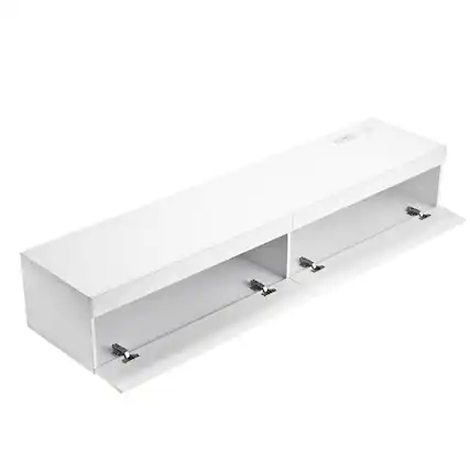 Front. VEVOR - Floating TV Stand, 71 in Wall Mount Entertainment Center with Power Outlet & LED Lights, Modern Floating TV Shelf - White.