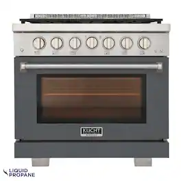 Kucht - 36 in. 5.2 cu. ft. Propane Gas Range and Convection Oven with True Simmer Burners - Cement Gray