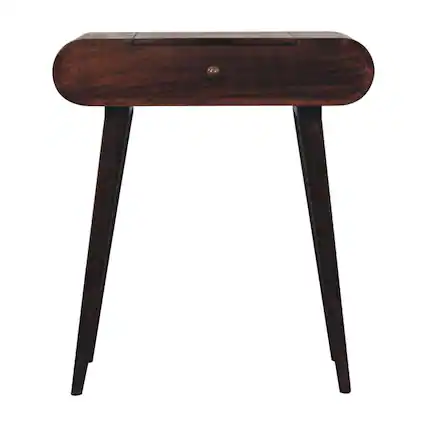 Front. Artisan Furniture - Artisan Furniture Solid Wood Mini California Walnut Dressing Table with Foldable Mirror, 4 Storage Compartments - Dark Brown.
