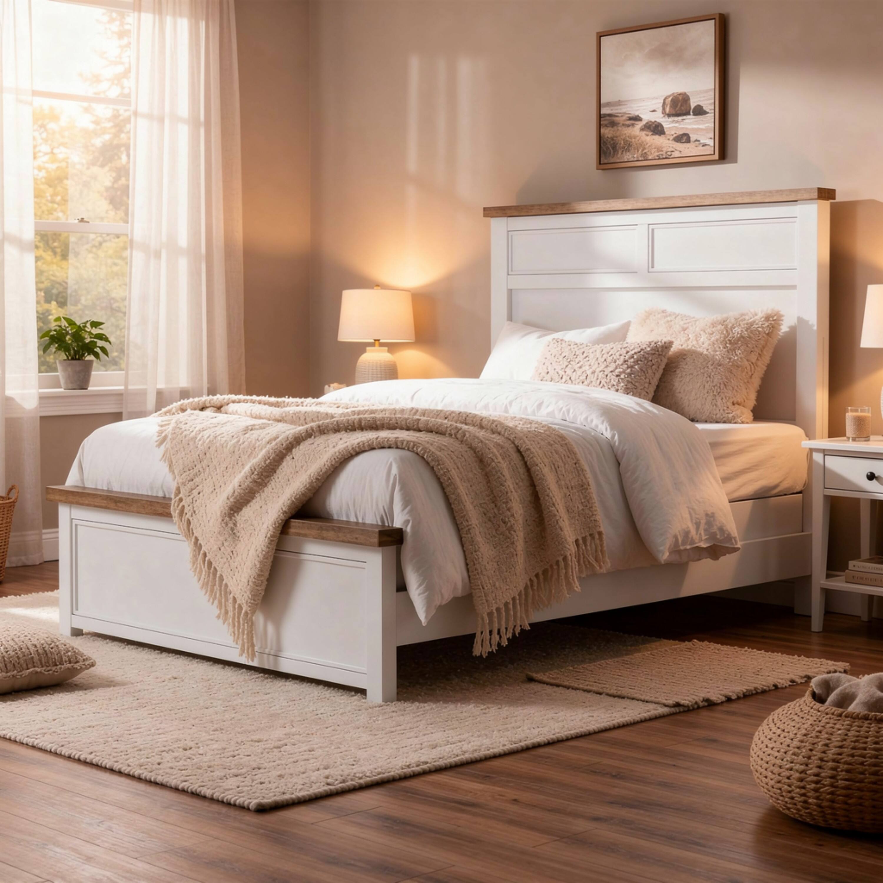 Alt View 6. Manhattan Lane - Tela Full Size Bed w Recessed Panel Headboard, Dark Brown Trim - White, Dark Brown.