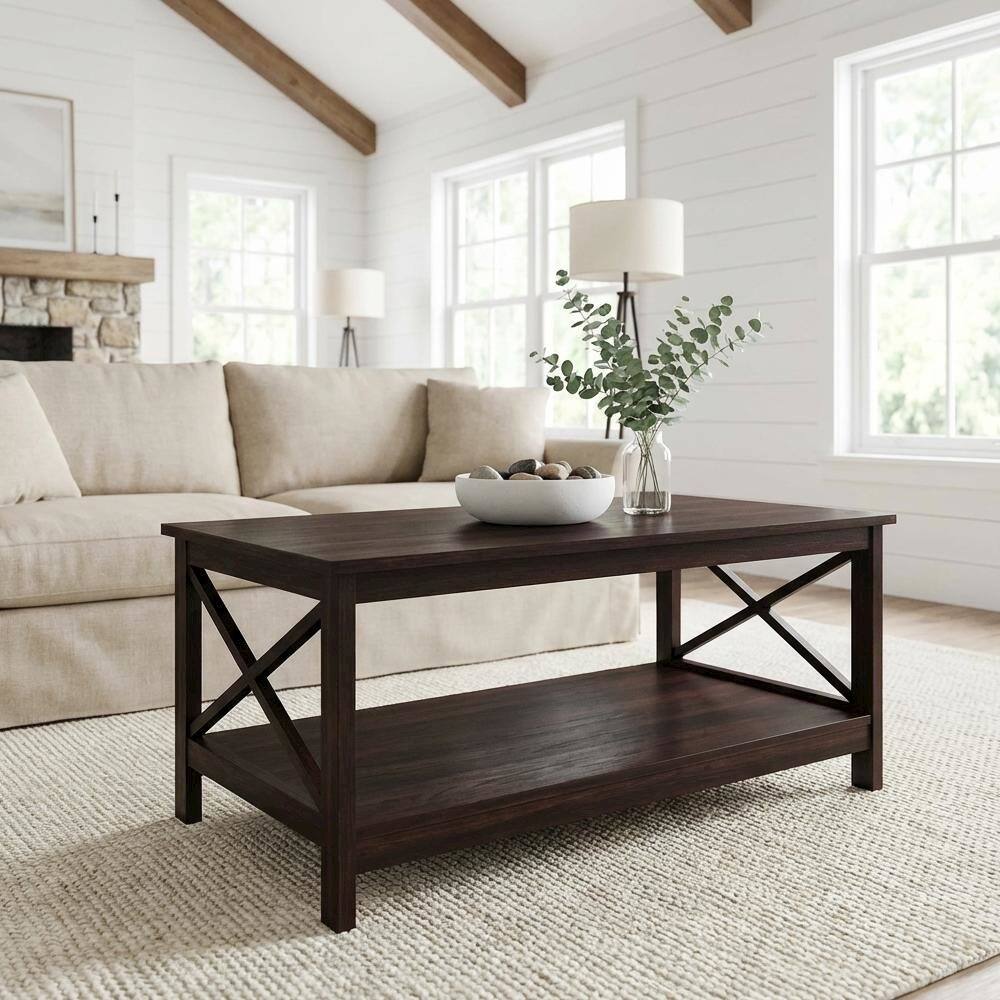 Left. FurniFact - Espresso Coffee Table with MDF Construction and Sturdy Design for Living Room - Espresso.