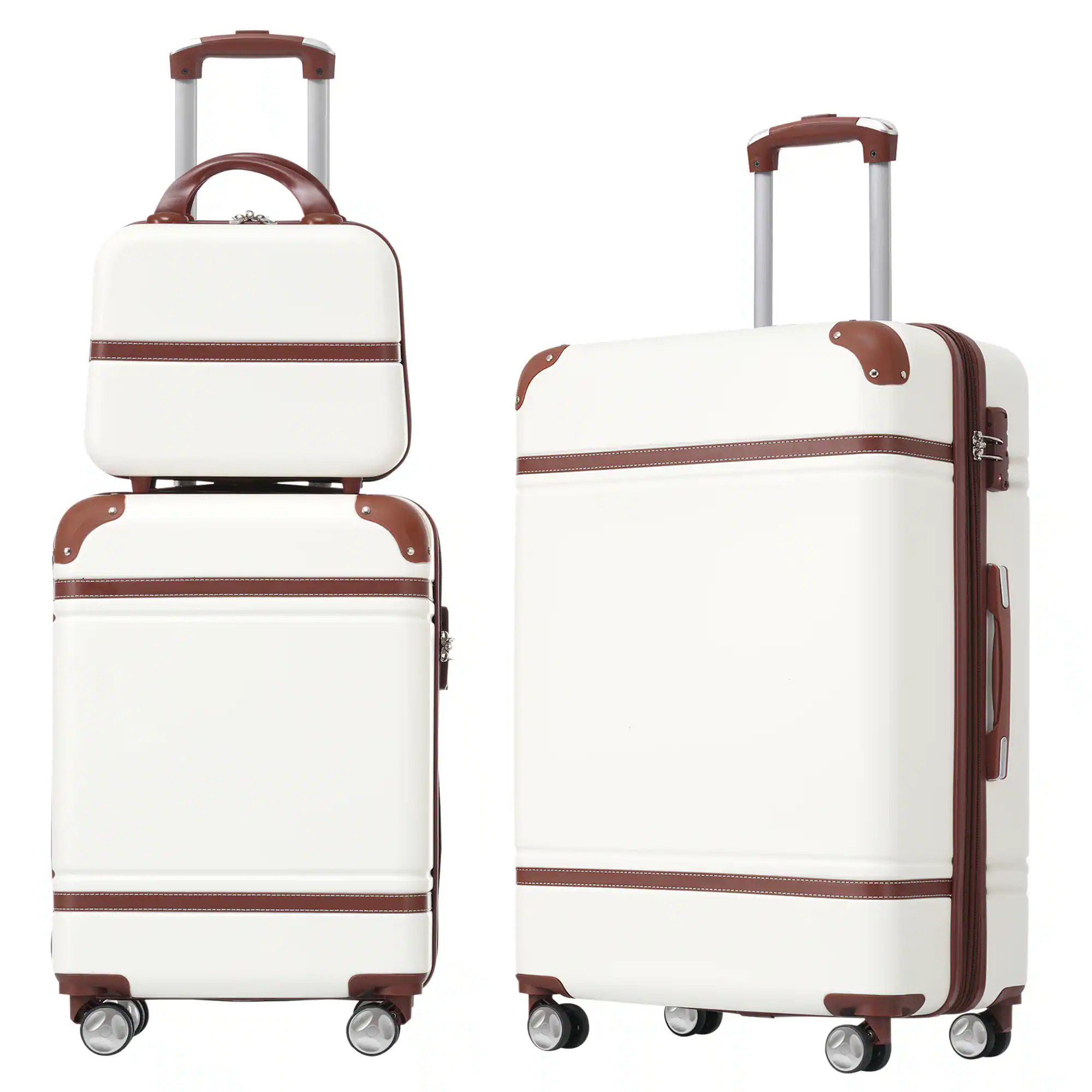 LOVMOR - 3-Piece Hardshell Luggage Set 20/24" TSA Cosmetic Case - White