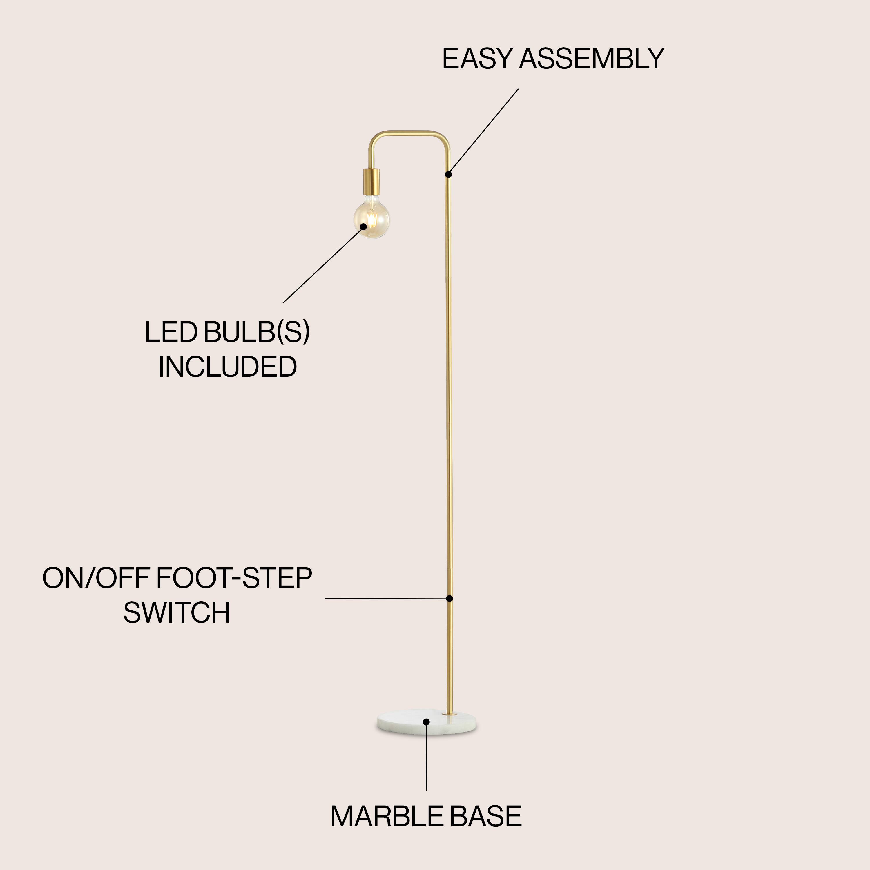 EASY ASSEMBLY  
LED BULB(S) INCLUDED  
ON/OFF FOOT-STEP SWITCH  
MARBLE BASE