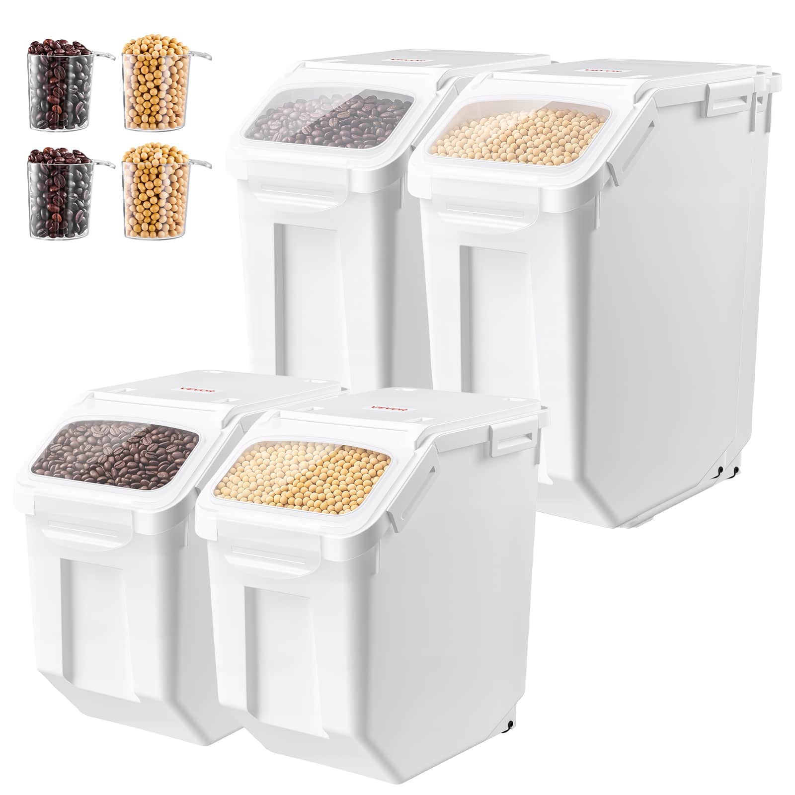 VEVOR - Rice Storage Container 4 Pack 24lbs/3.96Gal x 2 + 32lbs/5.28Gal x 2, for Kitchen Pantry,15Lx2 + 20Lx2 Dog Food Dispenser - White