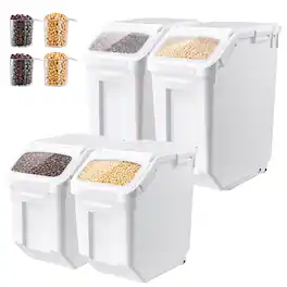 VEVOR - Rice Storage Container 4 Pack 24lbs/3.96Gal x 2 + 32lbs/5.28Gal x 2, for Kitchen Pantry,15Lx2 + 20Lx2 Dog Food Dispenser - White