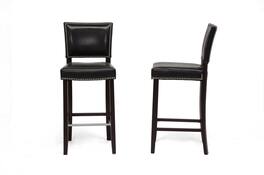 Baxton Studio - Aries Modern Bar Stool With Nail Head Trim - Black