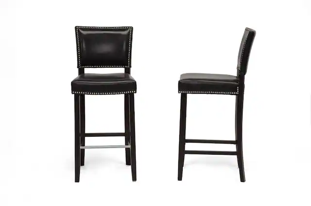 Front. Baxton Studio - Aries Modern Bar Stool With Nail Head Trim - Black.