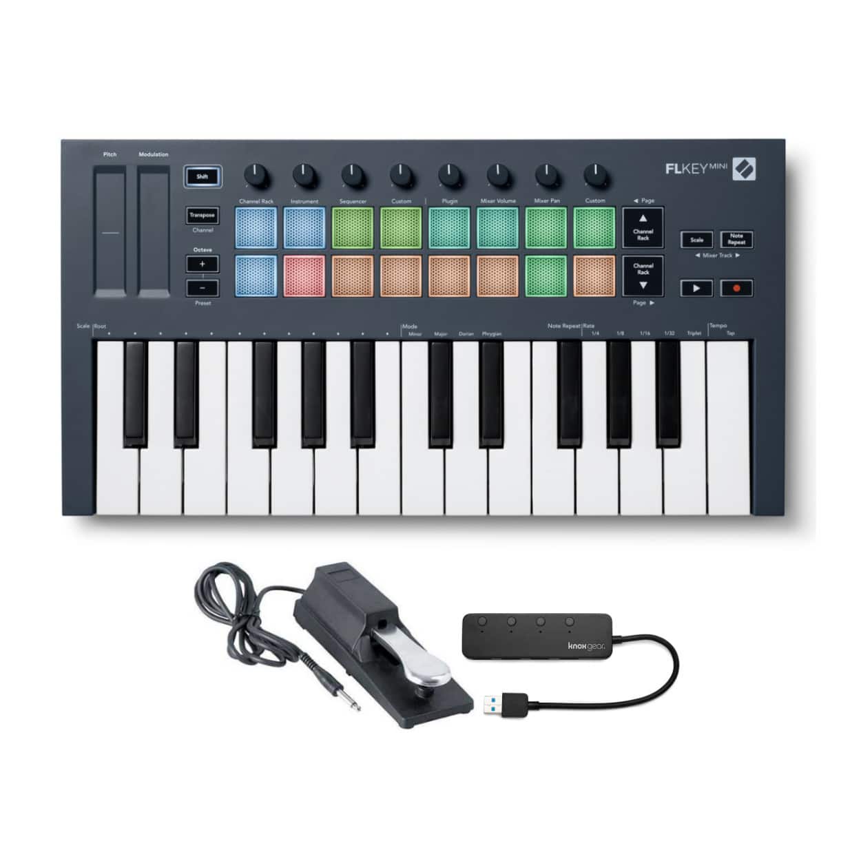 Novation - FLkey Mini MIDI Keyboard Controller for FL Studio w/ Pedal and USB Hub