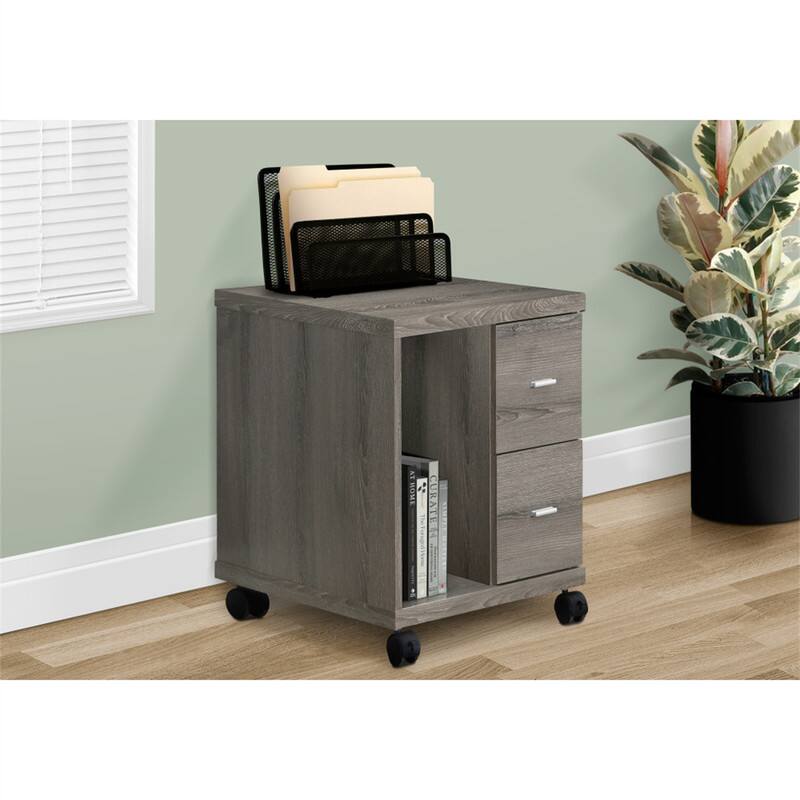 Back. HTUTWOO - Contemporary Modern Office File Cabinet - Rolling Mobile Printer Cart, Storage Work Organizer, Brown Laminate Finish - Taupe.