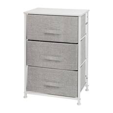 Front. Emma + Oliver - 3 Drawer Vertical Storage Dresser with Wood Top & Fabric Pull Drawers - Gray Drawers/White Frame.