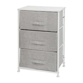 Emma + Oliver - 3 Drawer Vertical Storage Dresser with Wood Top & Fabric Pull Drawers - Gray Drawers/White Frame