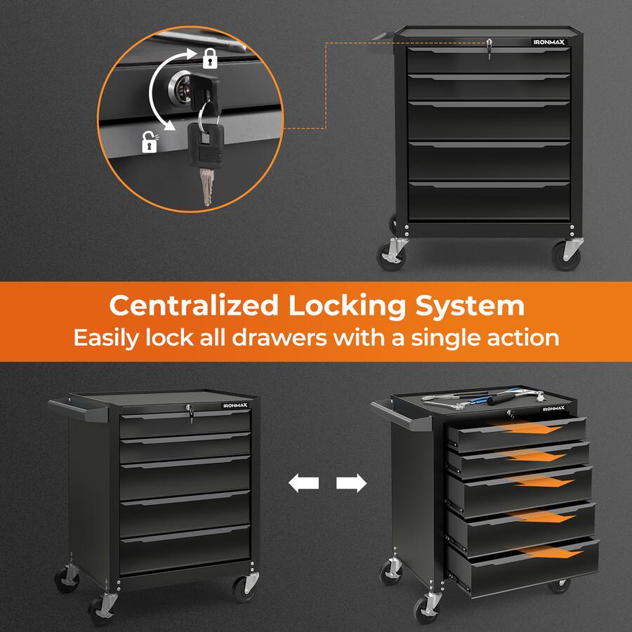 Action Drawer Gymax Rolling Steel Tool Chest 5 Drawer Tool Storage Cabinet Central ...