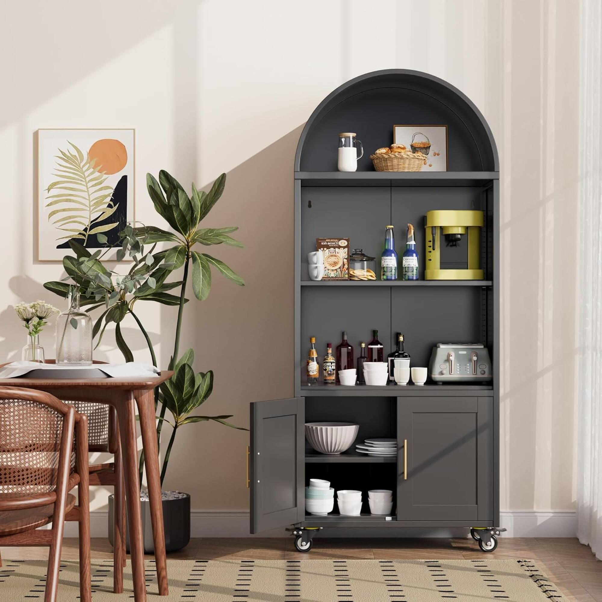 Alt View 2. Boyel Living - 72-Inch Arched Metal Bookcase with Glass Doors - Black.