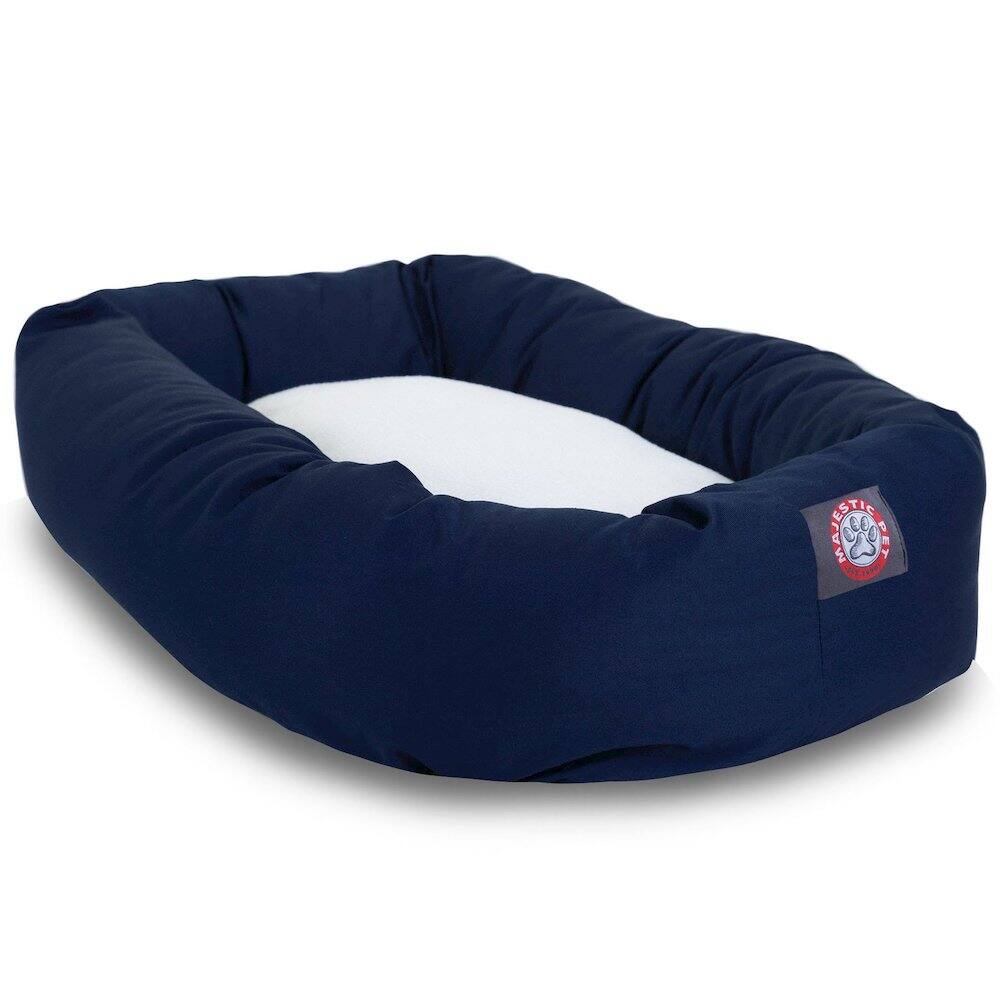 Angle. Majestic Pets - Majestic Pet 40 Inch Poly-Cotton Sherpa Calming Dog Bed Washable 40x29x9 Navy - Navy Blue.