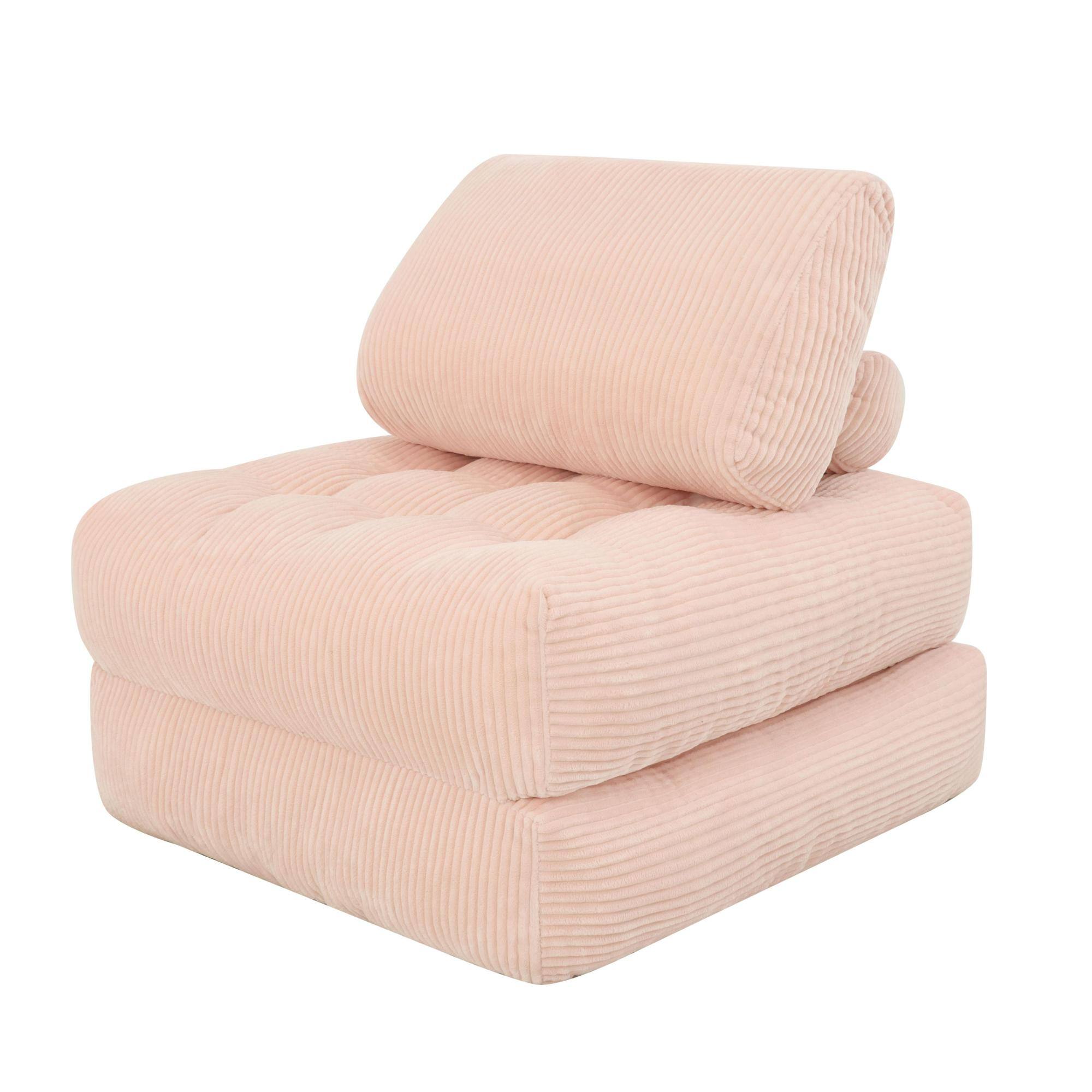 Alt View 2. GOODSILO - Corduroy Fabric Beanbag Couch for Living Room, Bedroom and Dorm, Cozy Fluffy Cloud Mini Couch - Pink.