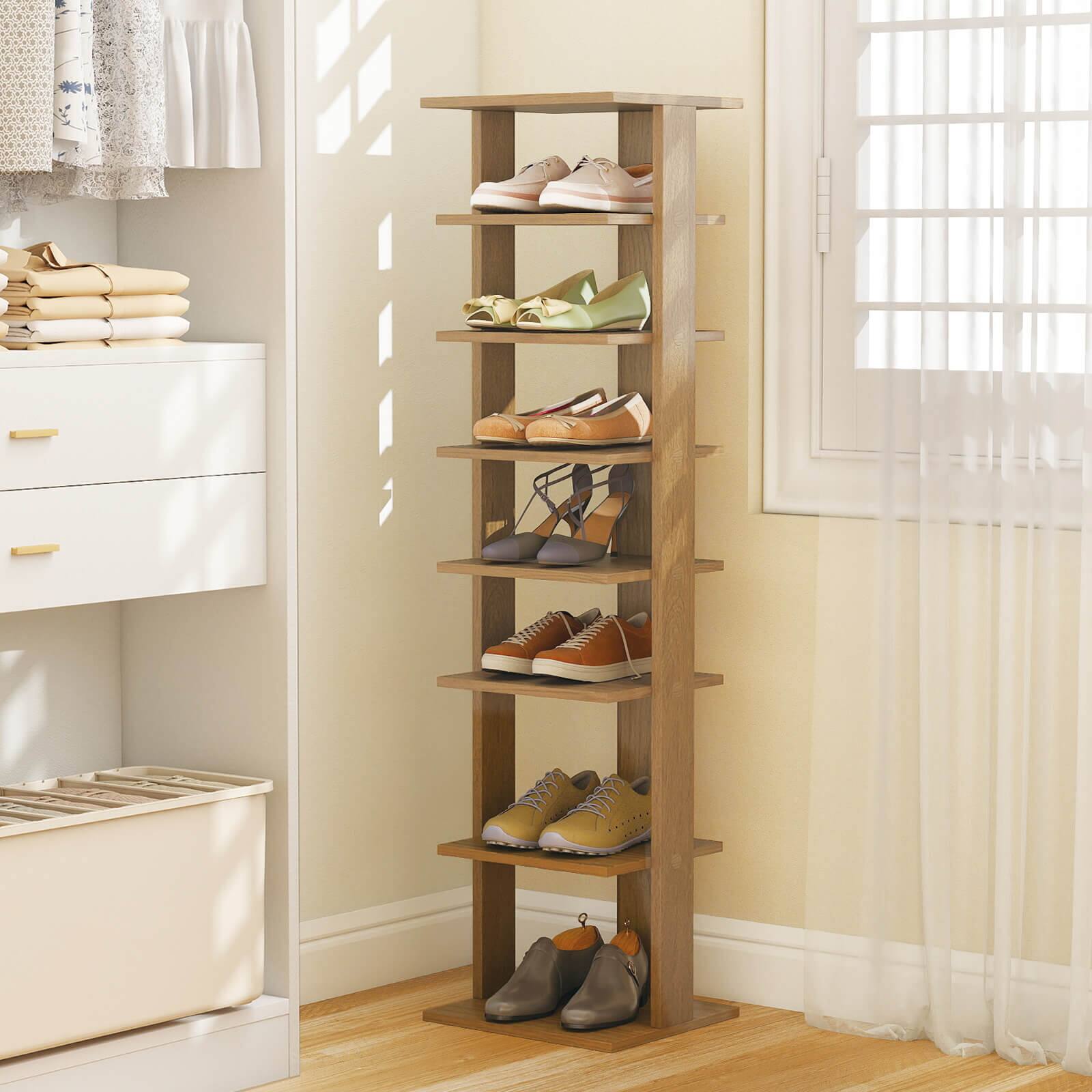 Alt View 3. Costway - Costway 7-Tier Wooden Shoe Rack Narrow Vertical Shoe Stand Storage Display Shelf - Natural.
