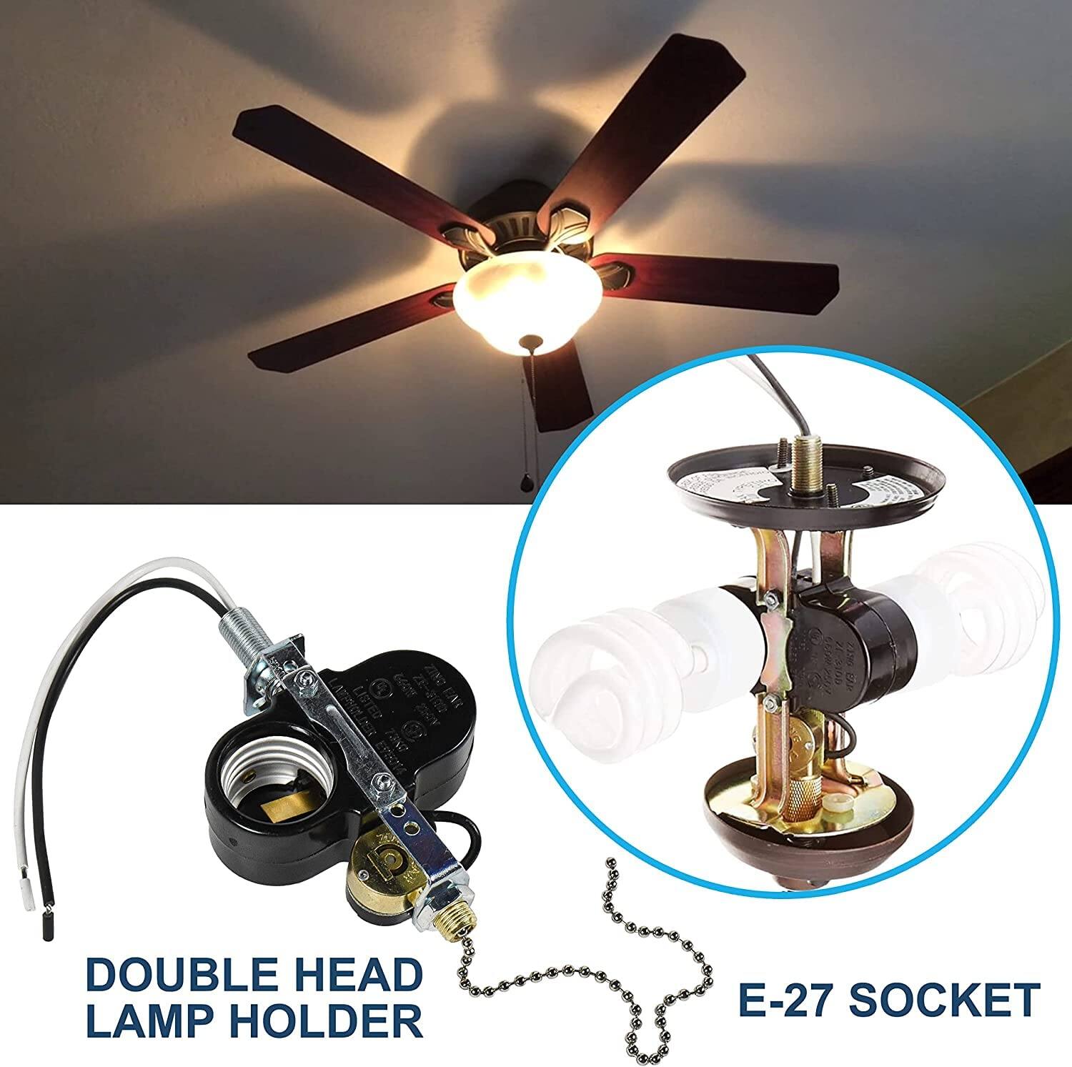LISTED ZINEA 10LIS DOUBLE HEAD LAMP HOLDER E-27 SOCKET