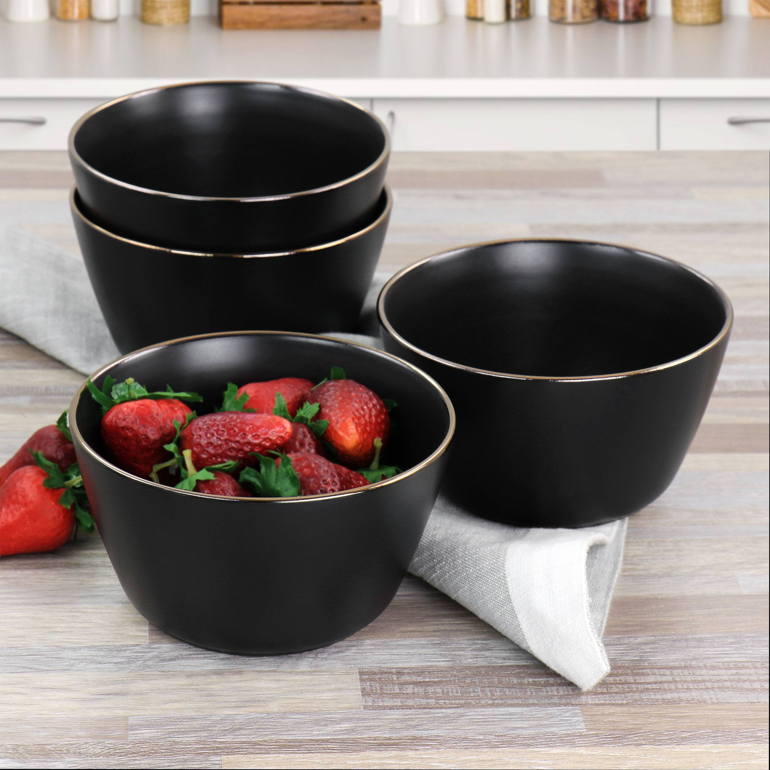 Alt View 2. Elama - Elama Paul 6 Piece Stoneware Bowl Set in Matte Black with Gold Rim - Black.