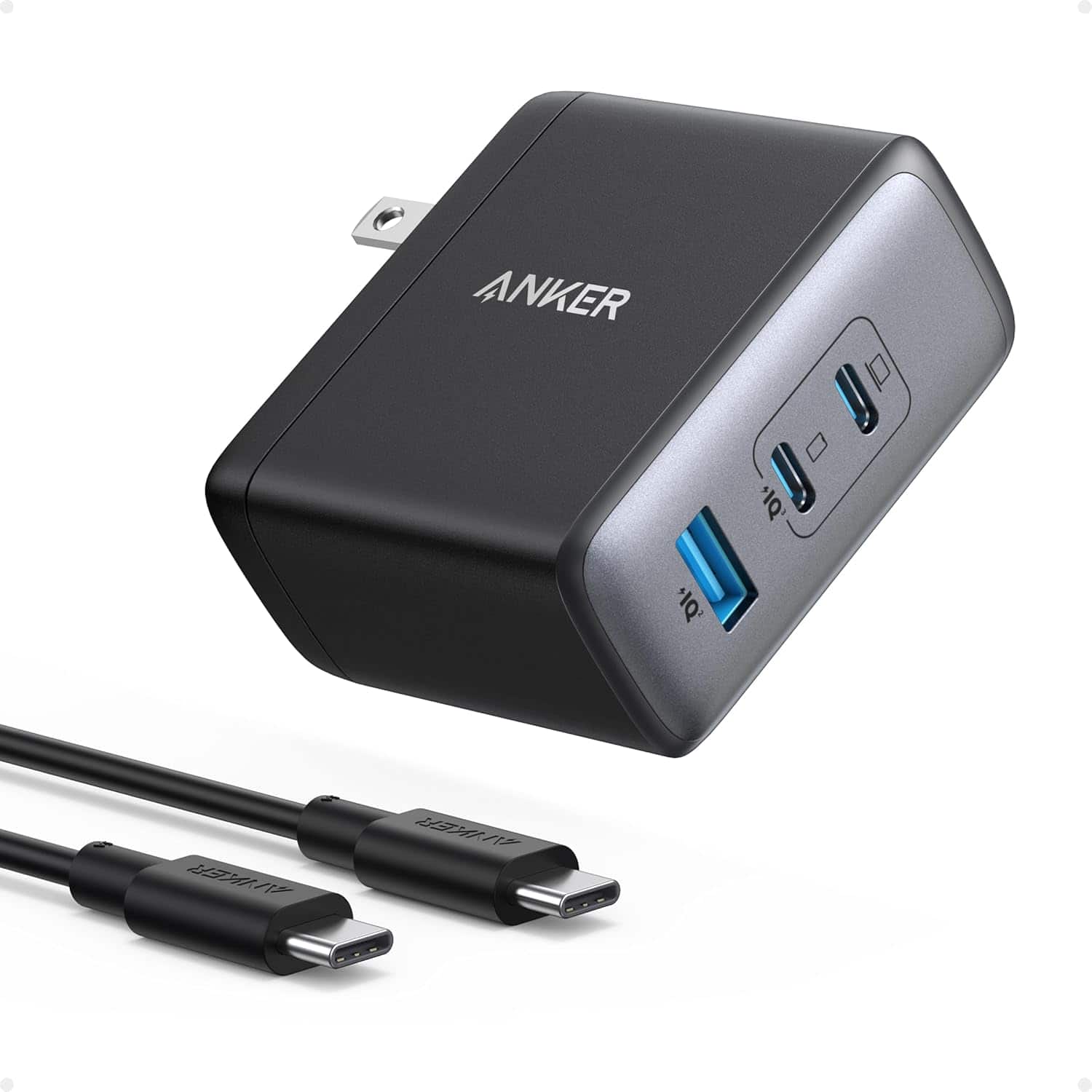 Anker - Nano 100W USB-C Charger, 3-Port Fast Compact GaN Charger - Black