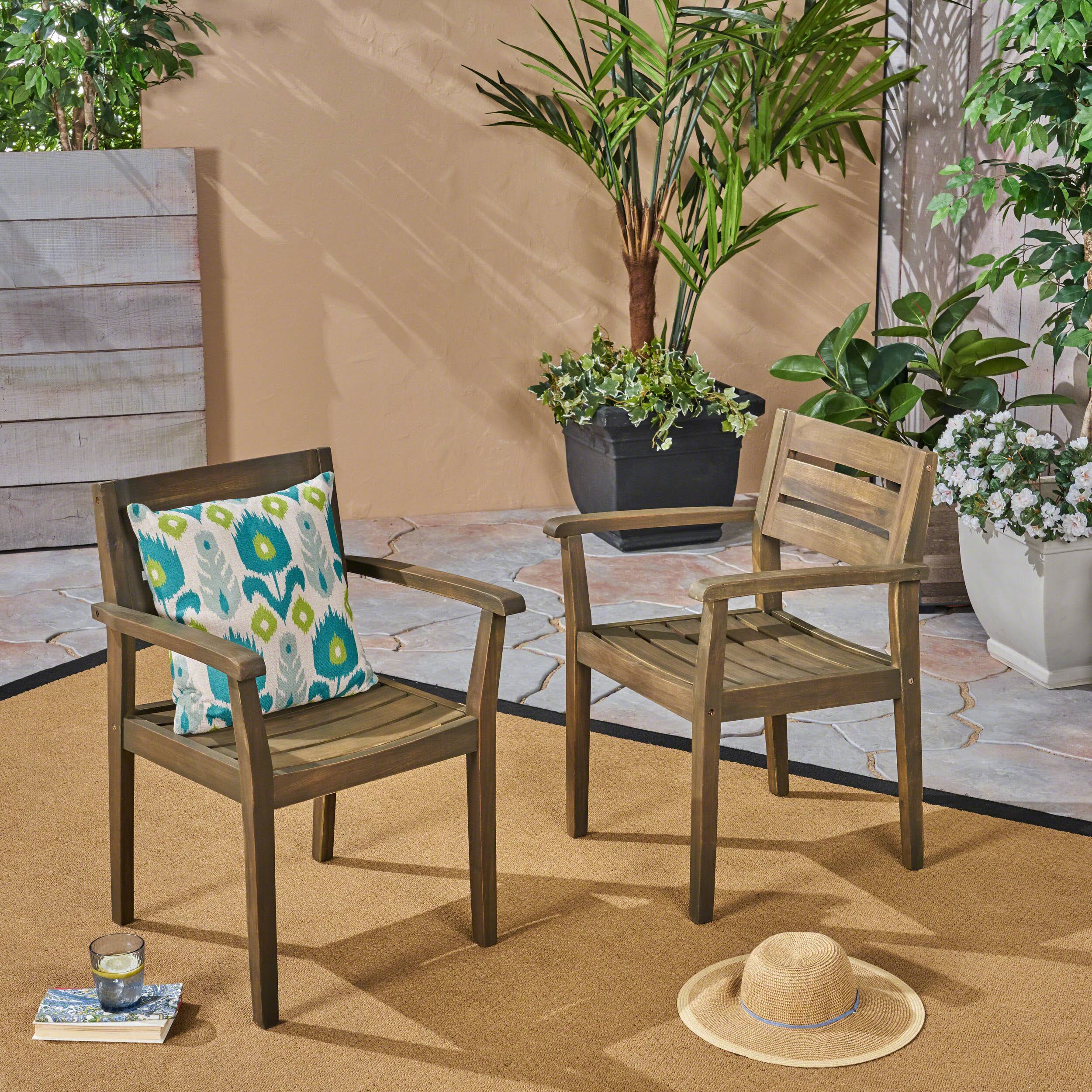 Alt View 5. Whisen - Acacia Wood Outdoor Dining Chairs Set of 2, Weather-Resistant Slatted Armchairs for Patio Backyard - Gray.