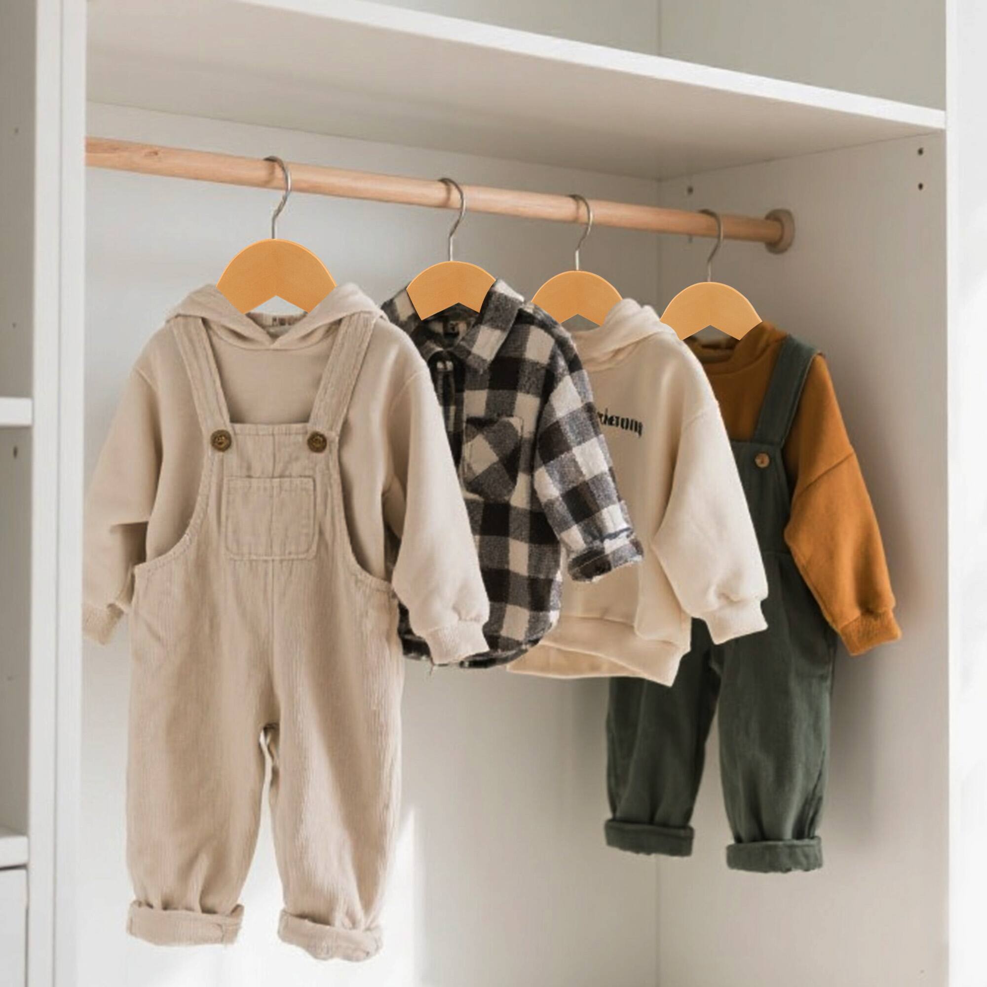 Alt View 2. BP4U - 24-Pack Kids Wooden Hangers, Ultra-Slim Baby Clothes Top Hangers for Children, Toddler, Youth's Shirts, Sweaters, Dress - Natural Wood.