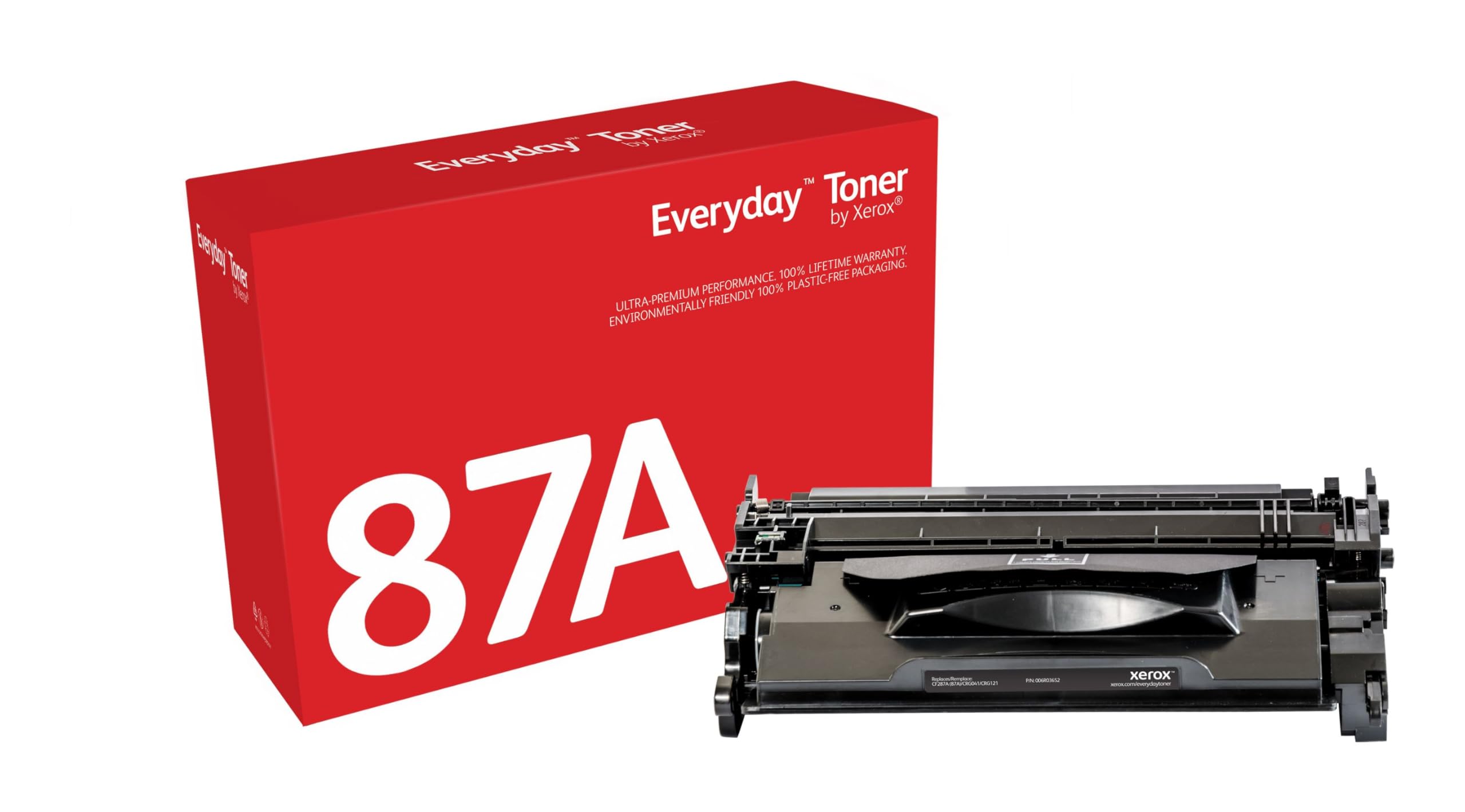 Everyday Toner by Xerox  
87A  
100% LIFETIME WARRANTY  
100% PLASTIC-FREE  
ULTRA-PREMIUM ENVIRONMENTALLY FRIENDLY