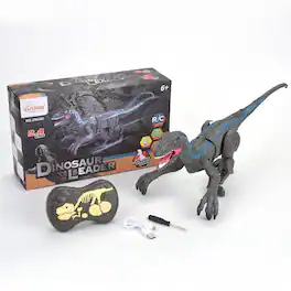 JuzToys - Remote Control Dinosaur Toy, Velociraptor RC Dino Toy with 3D Eye LED Light, Roaring & Shaking Head – - Gray