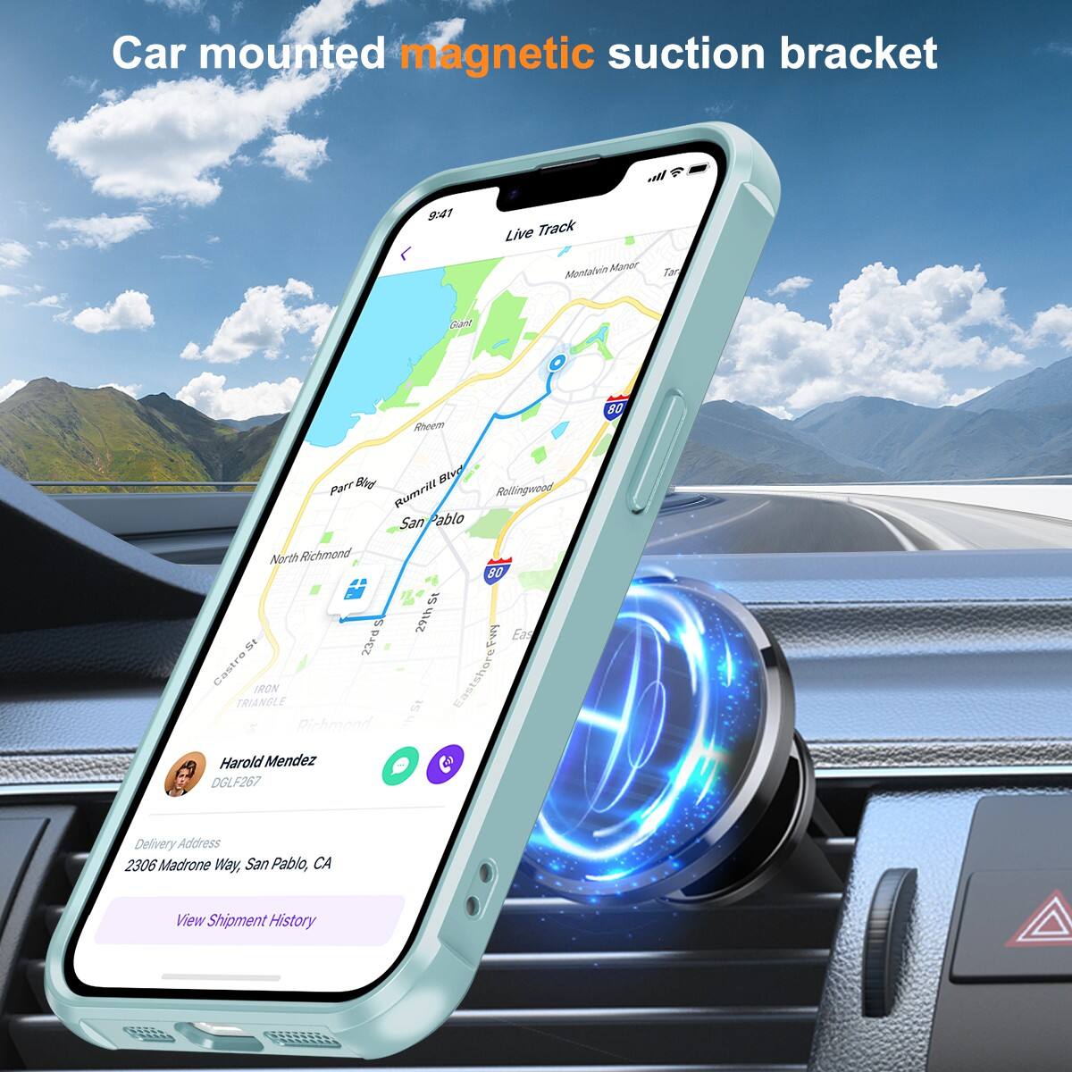Car mounted magnetic suction bracket

Live Track

Harold Mendez  
DGLF267

Delivery Address  
2306 Madrone Way, San Pablo, CA

View Shipment History