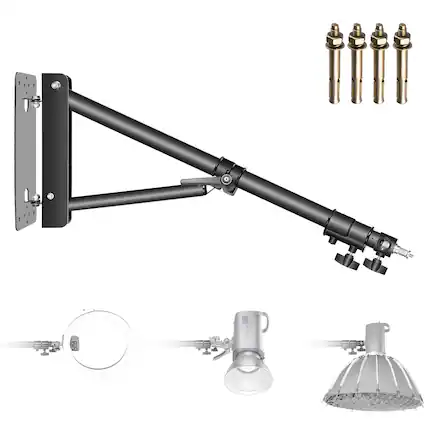 Front. Neewer - Triangle Wall Mount Boom Arm for Studio - 180° Rotation for Strobe, Softbox & Umbrella - Black.