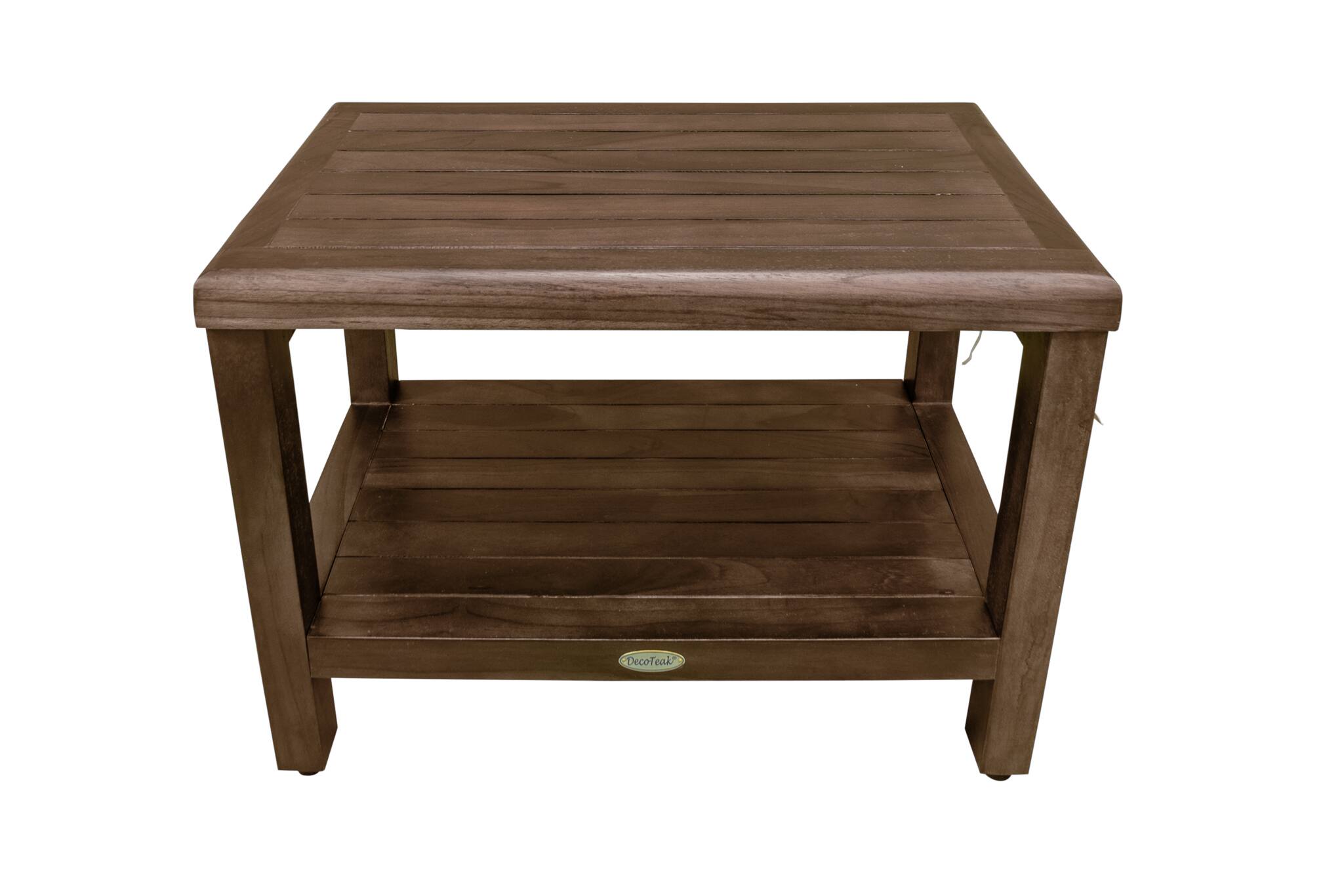 Left. DecoTeak - DecoTeak Eleganto 24" Teak Wood Shower Bench with Shelf in Woodland Brown Finish - Woodland Brown.