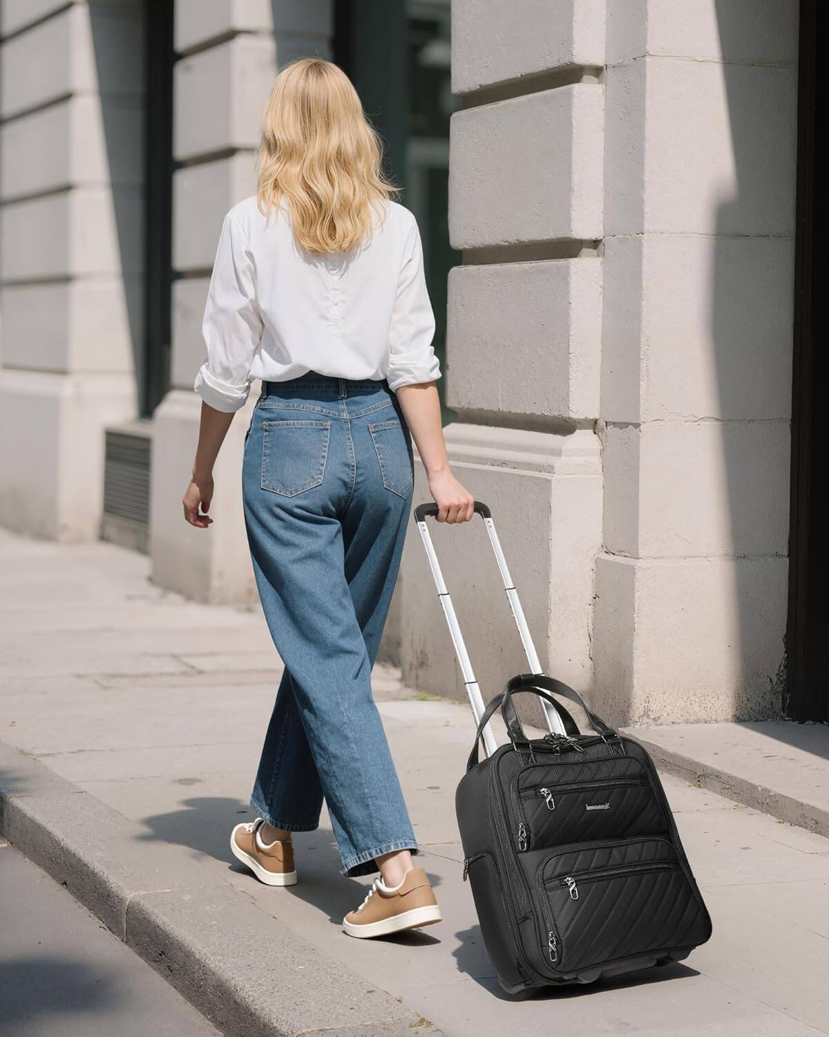 Angle. LUGGEX - LUGGEX 16 Inch Underseat Carry On Luggage with Wheels,Softside Lightweight Suitcase UDK - LX-UX - All Black.