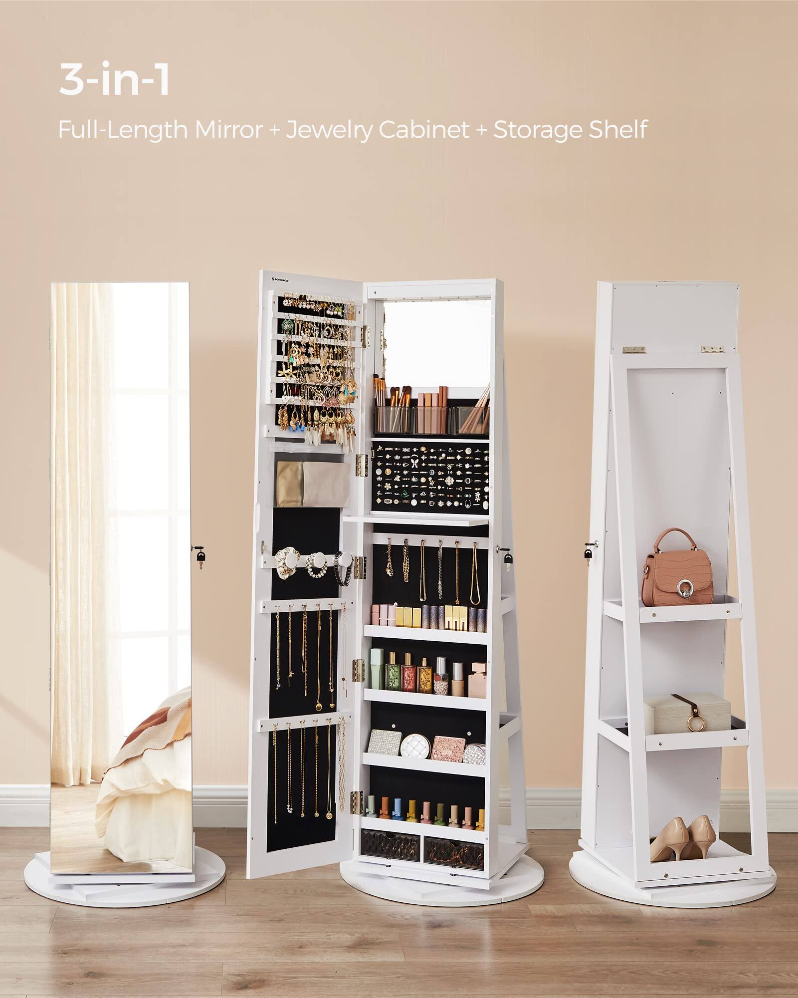 3-in-1  
Full-Length Mirror + Jewelry Cabinet + Storage Shelf