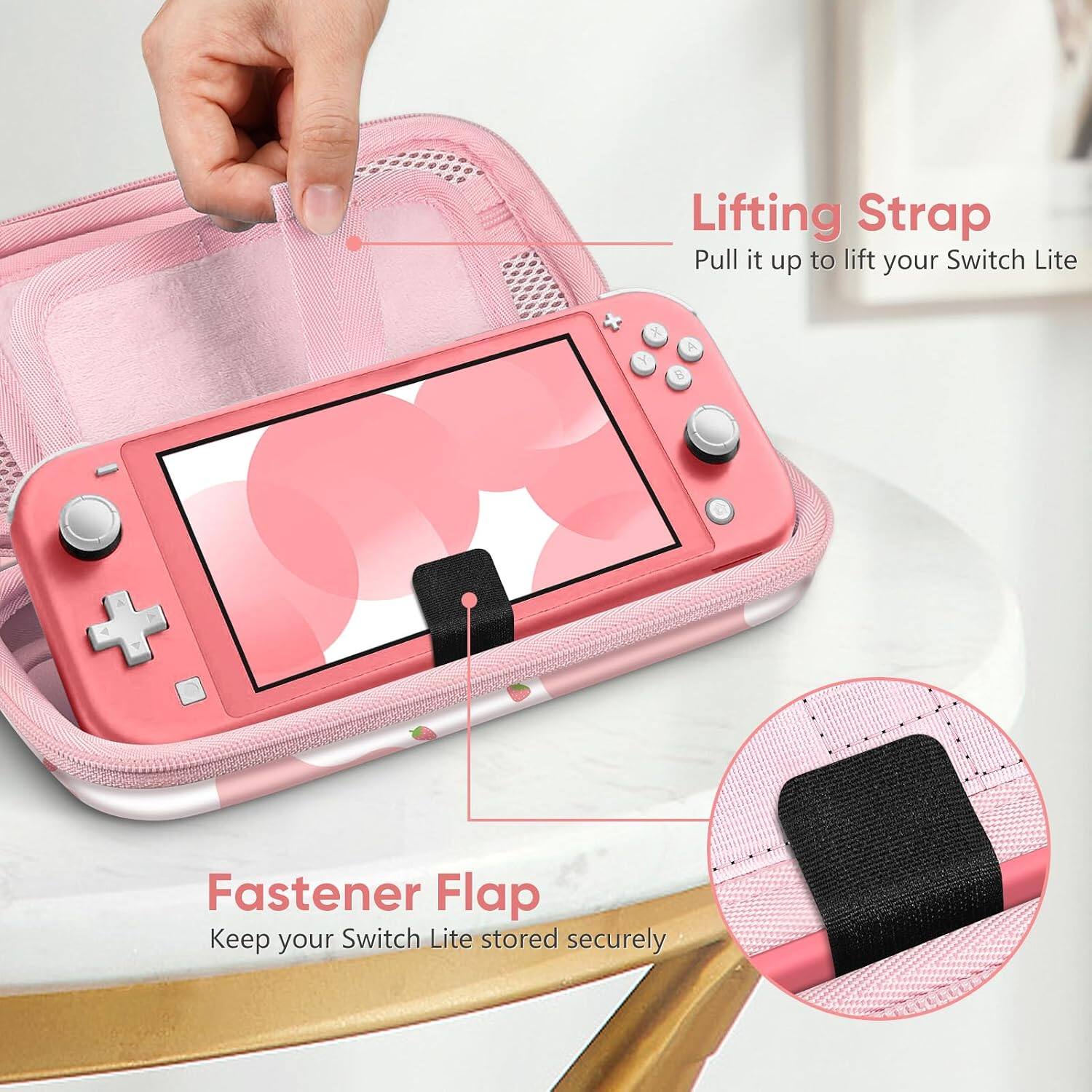 Lifting Strap  
Pull it up to lift your Switch Lite  

Fastener Flap  
Keep your Switch Lite stored securely