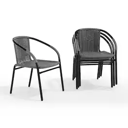 Emma + Oliver - 4 Pack Rattan Indoor-Outdoor Restaurant Stack Chair with Curved Back - Gray