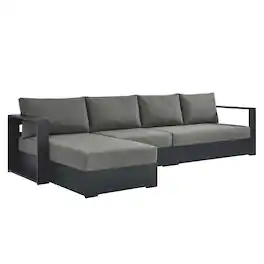 Modway - Tahoe 3-Piece Outdoor Powder-Coated Aluminum Left-Facing Chaise Sectional Sofa Set - Gray Charcoal