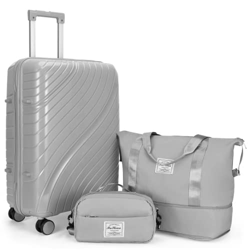 Winado - Luggage Sets 3 Piece PP Hardshell Carry on Suitcase with Bags Lightweight Suitcase Sets with Spinner Wheels TSA Lock - Gray