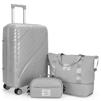 Front. Winado - Luggage Sets 3 Piece PP Hardshell Carry on Suitcase with Bags Lightweight Suitcase Sets with Spinner Wheels TSA Lock - Grey.