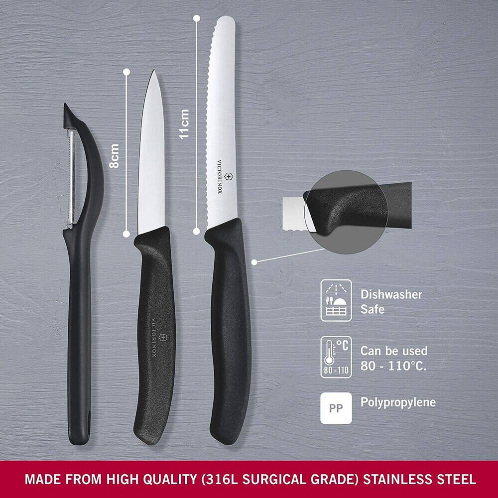 8cm  
cm 11  
VICTORINOX  
+  
VICTORINOX  
Dishwasher Safe  
Can be used 80-110°C  
PP Polypropylene  
MADE FROM HIGH QUALITY (316L SURGICAL GRADE) STAINLESS STEEL