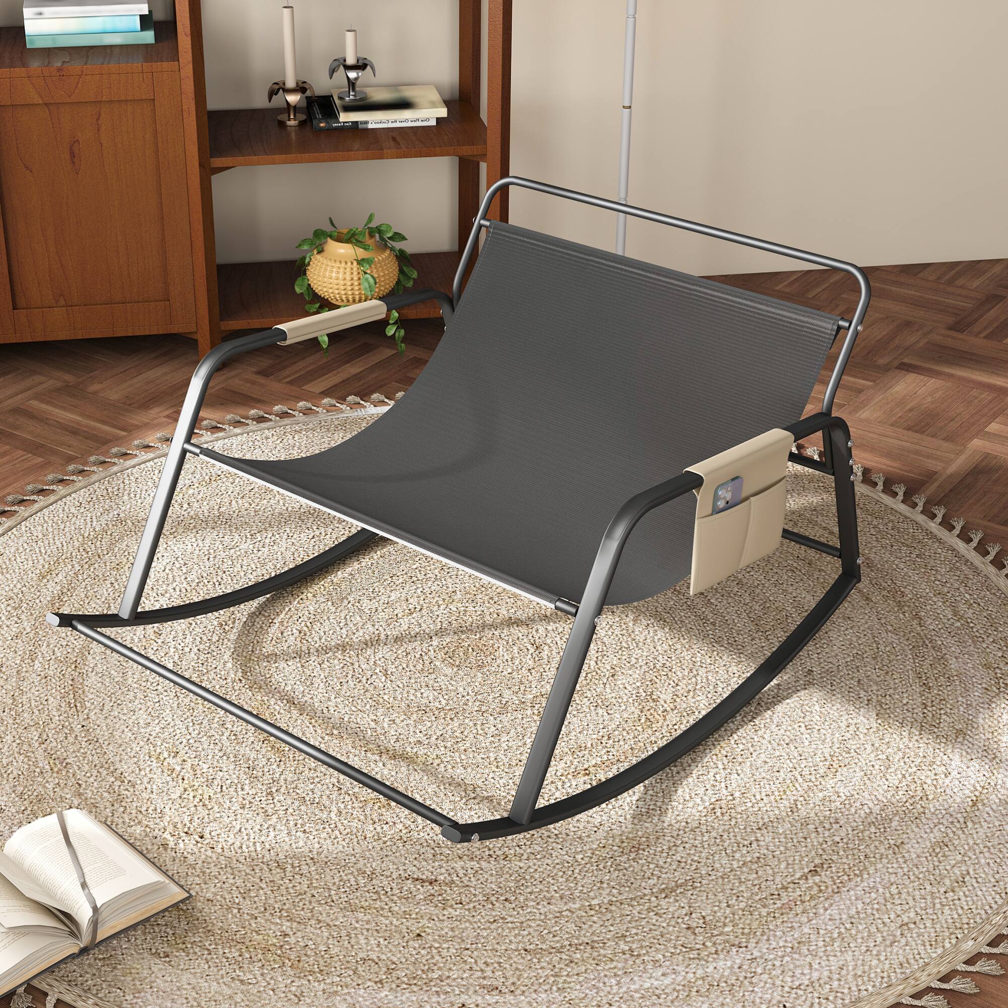 Back. GOODSILO - Comfortable Rocking Lounge Chair with Storage and Ergonomic Design for Indoor and Outdoor Use - Off White.