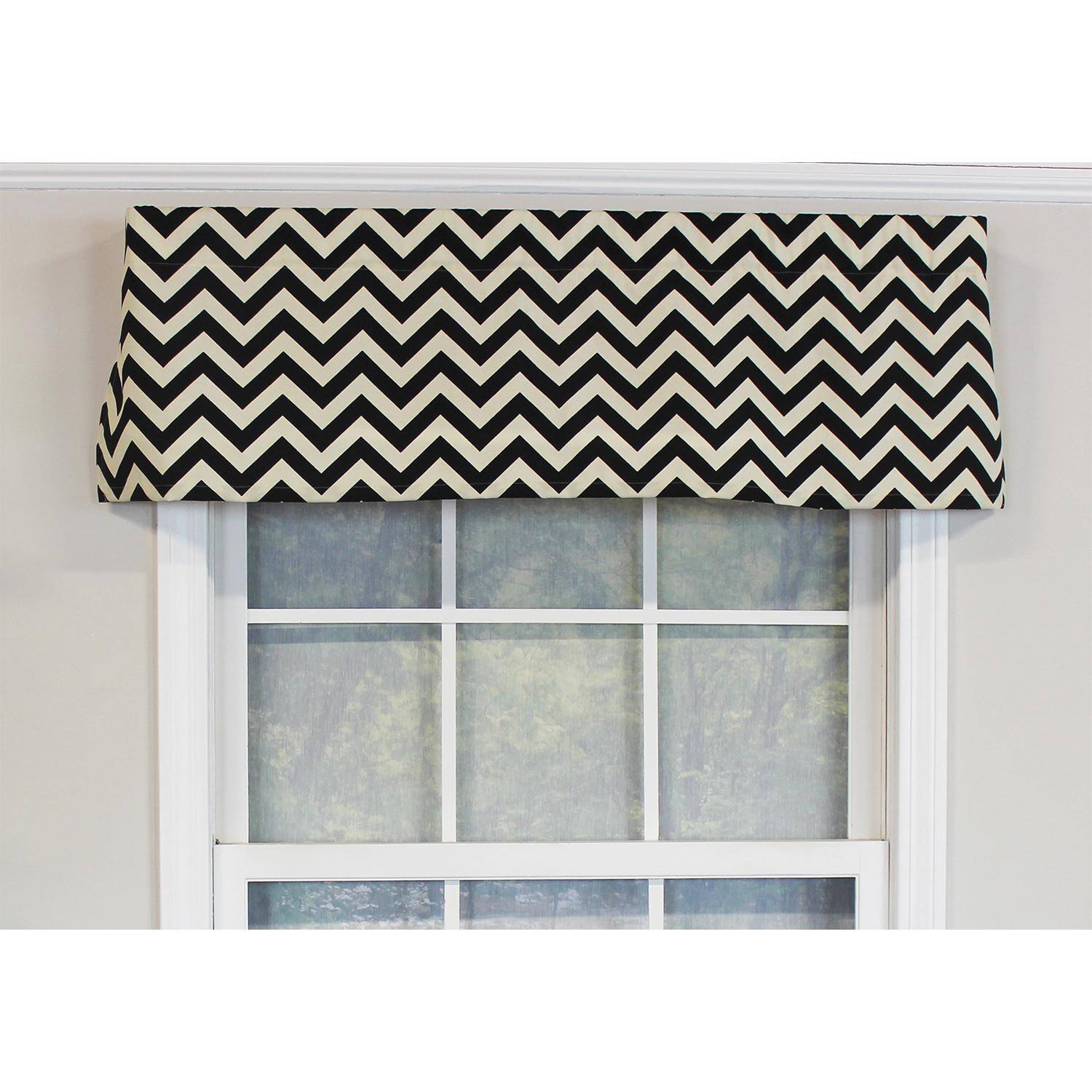 Angle. RLF Home - RLF Home Zig-Zag Tailored 100% Cotton with Fully Lined 3" Rod Pocket Valnance for Windows 50" x 14" Onyx - Onyx.