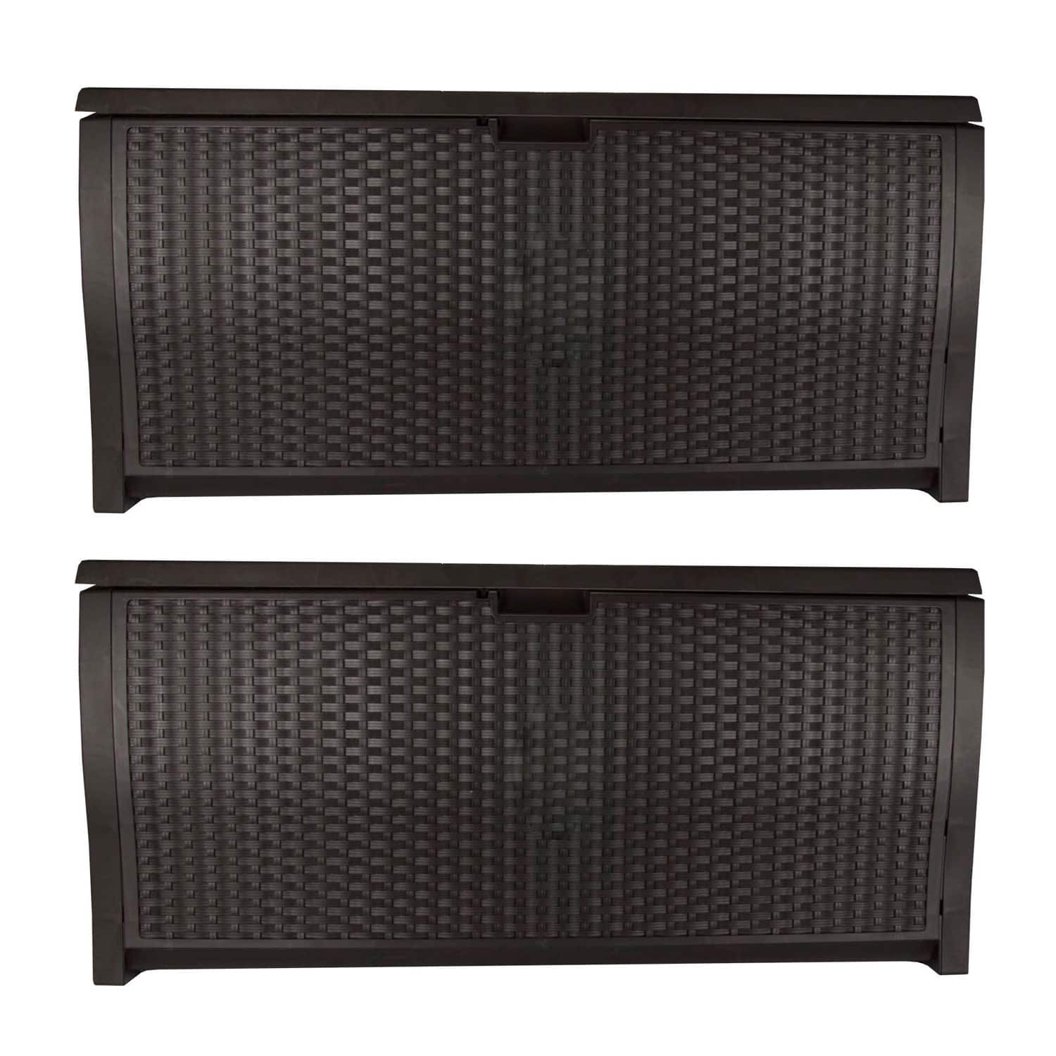 Suncast - 99 Gallon Deck Garden Garage Home Wicker Resin Pool Box, (2 Pack) - Mocha