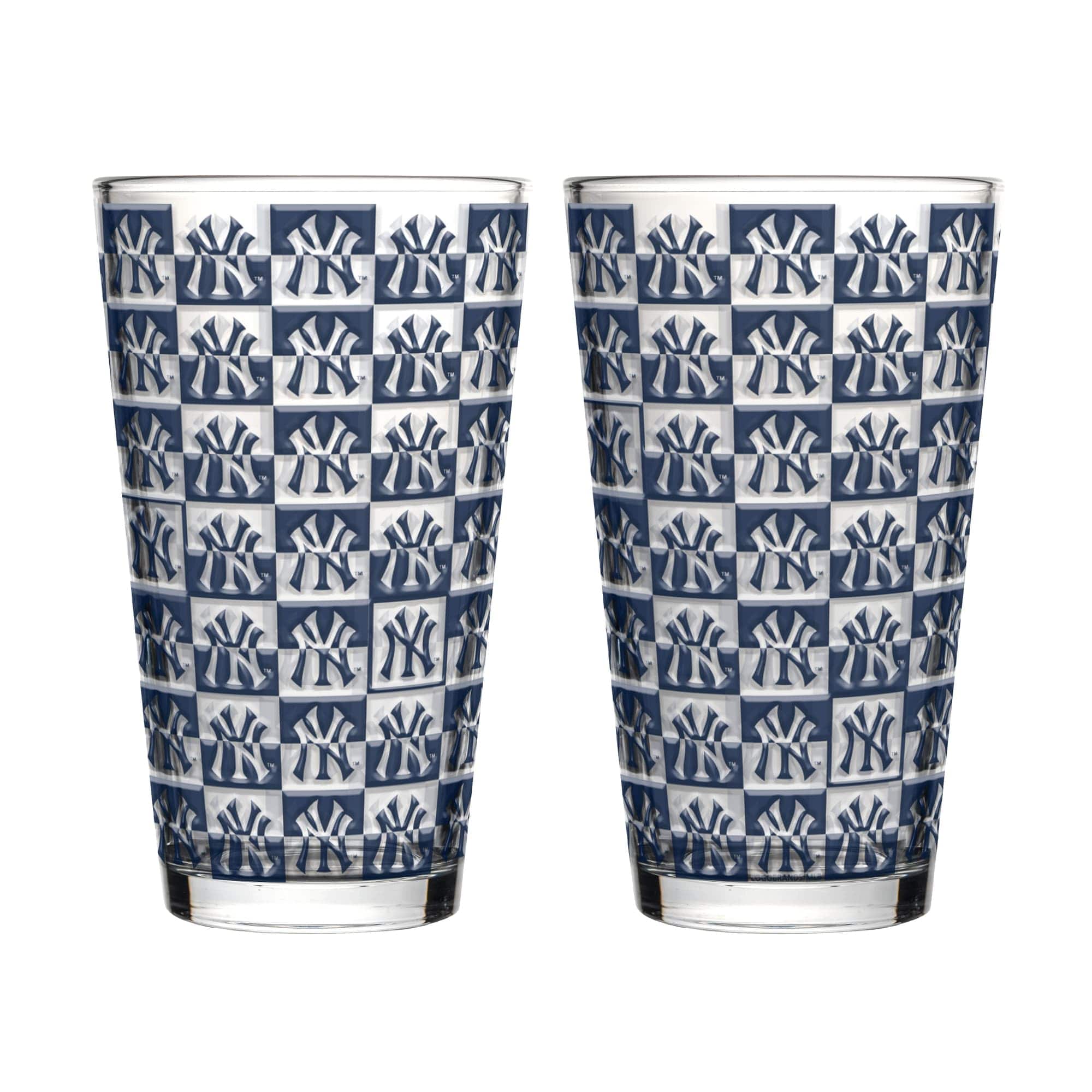 Logo Brands - New York Yankees Two-Pack Gridiron Stained 16oz. Pint Glass Set - Multicolor