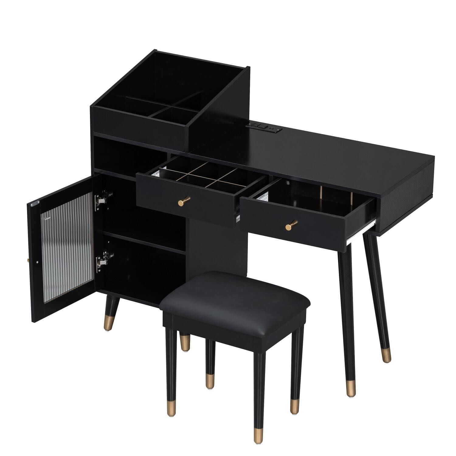 Back. Lirago - Black Wood Dresser Table Desk Modern Makeup Vanity with Drawer for Small Spaces 44" W x 15.7" D x 38" H - Black.