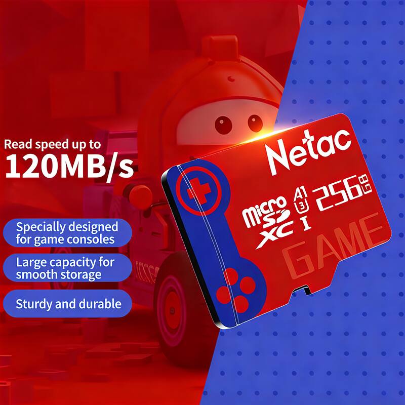 Read speed up to 120MB/s  
Specially designed for game consoles  
Large capacity for smooth storage  
Sturdy and durable  

Netac  
A1 256GB  
Micro SDXC I  
GAME
