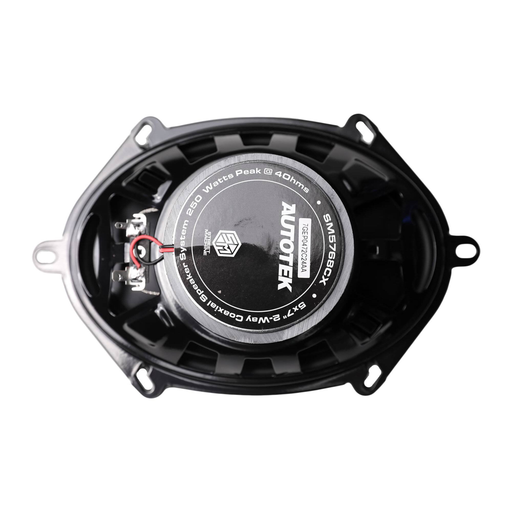 Sure, here is the corrected and grouped text from the image:

- Peak @ Watts 40hms 250 System Sy MIBI
- AUTOTEK
- 7GEP0472C24AA
- SM5768CX
- Speaker Coaxial 2-Way 5x7
- 250 Watts Peak @ 4ohms
- AUTOTEK
- SM5768CX
- 7GEP0472C24AA
- 2-Way Coaxial Speaker
- 5x7